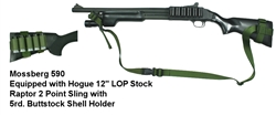 Mossberg 590 with Hogue 12" LOP Stock Raptor 2 Point Sling with Buttstock Shell Holder Combo